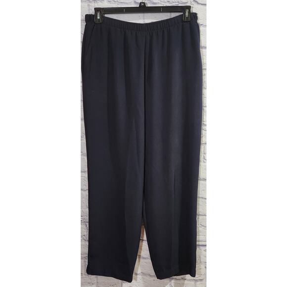 TanJay Dark Blue Pleated Pull On Pants 12 Lightweight Pockets Straight Leg Soft - Picture 1 of 6